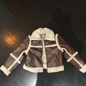 H&M brown tan faux leather shearling jacket